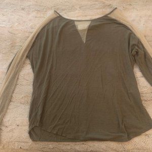 long sleeve olive top with gold shimmery material